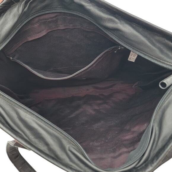 70s Vintage Boho Leather and Wool Carpet Bag Tote - Picture 8 of 10